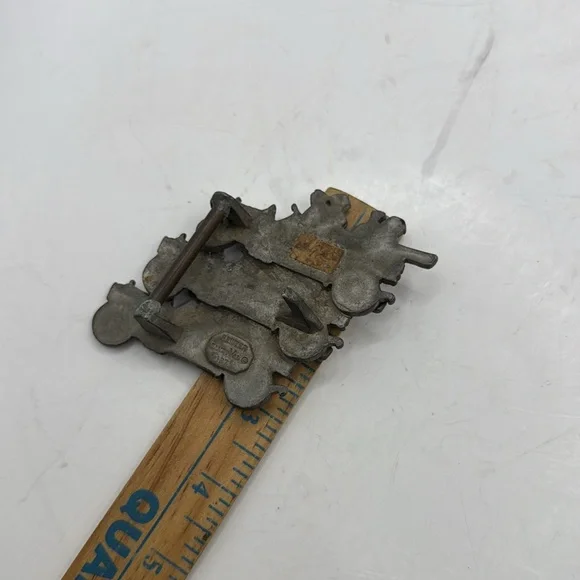 Vintage 1971 Sandy Val Pewter Car Ford Army Belt Buckle Old Timey Roadster Rare